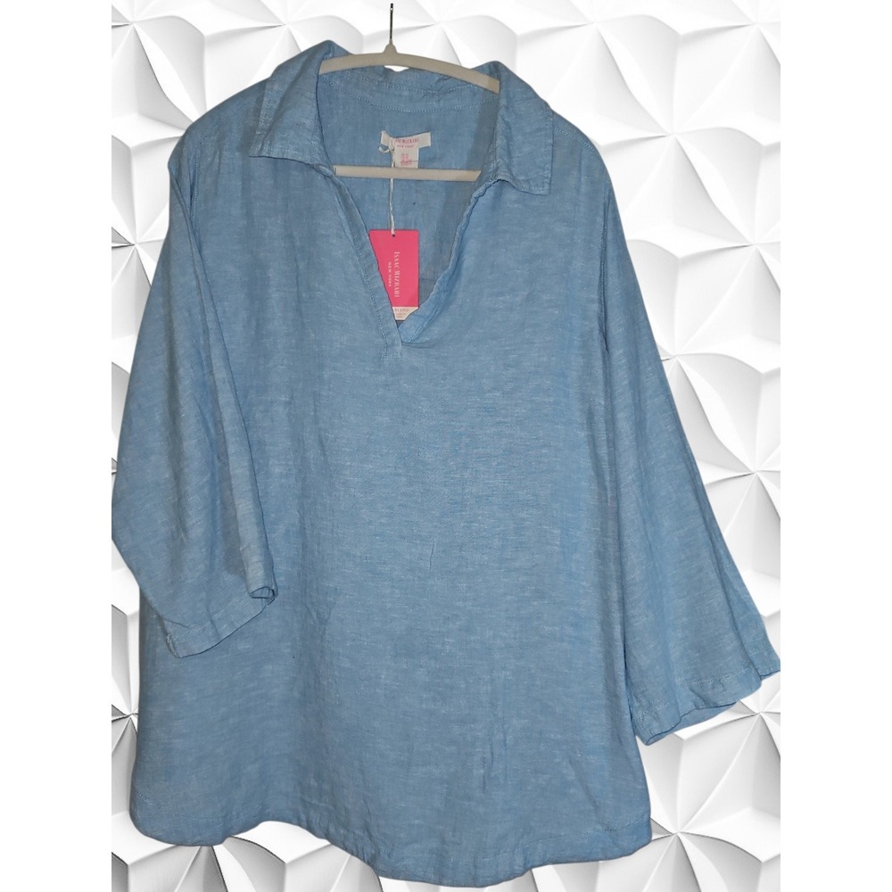 Isaac Mizrahi New York Blue Linen Blend V-Neck Tunic Top 2X NWT